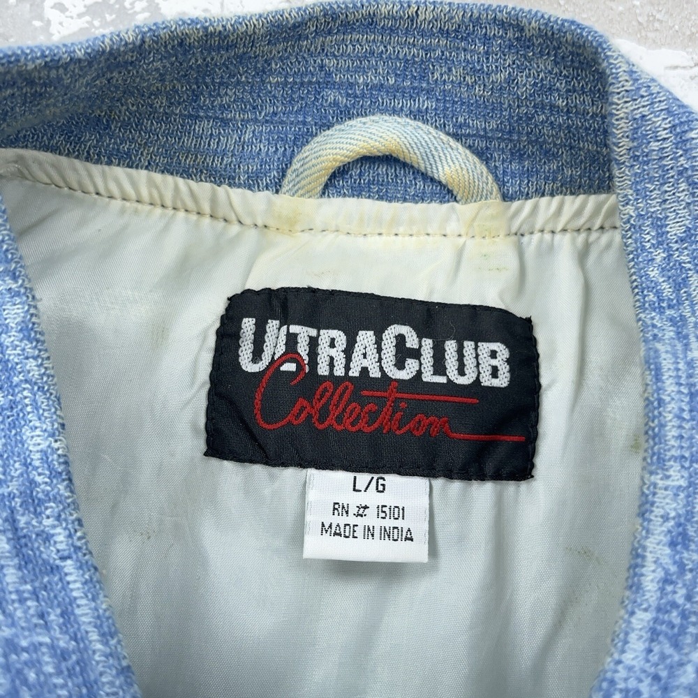 Vintage Denim Jacket Men Large Blue Tan Varsity Letterman Bomber 90s Y2K Work - Picture 8 of 14
